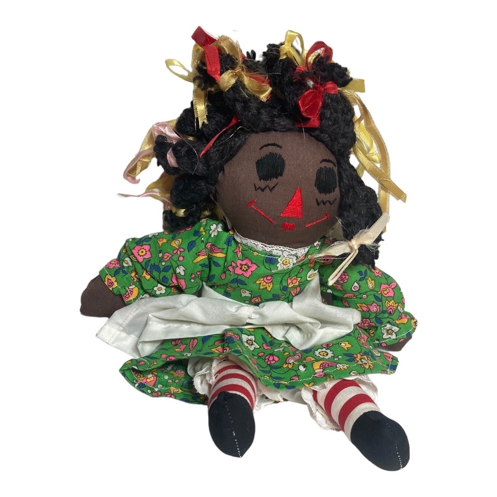 Vintage Gambina Cloth Raggedy Ann Doll 12"  Black African American Folk Art